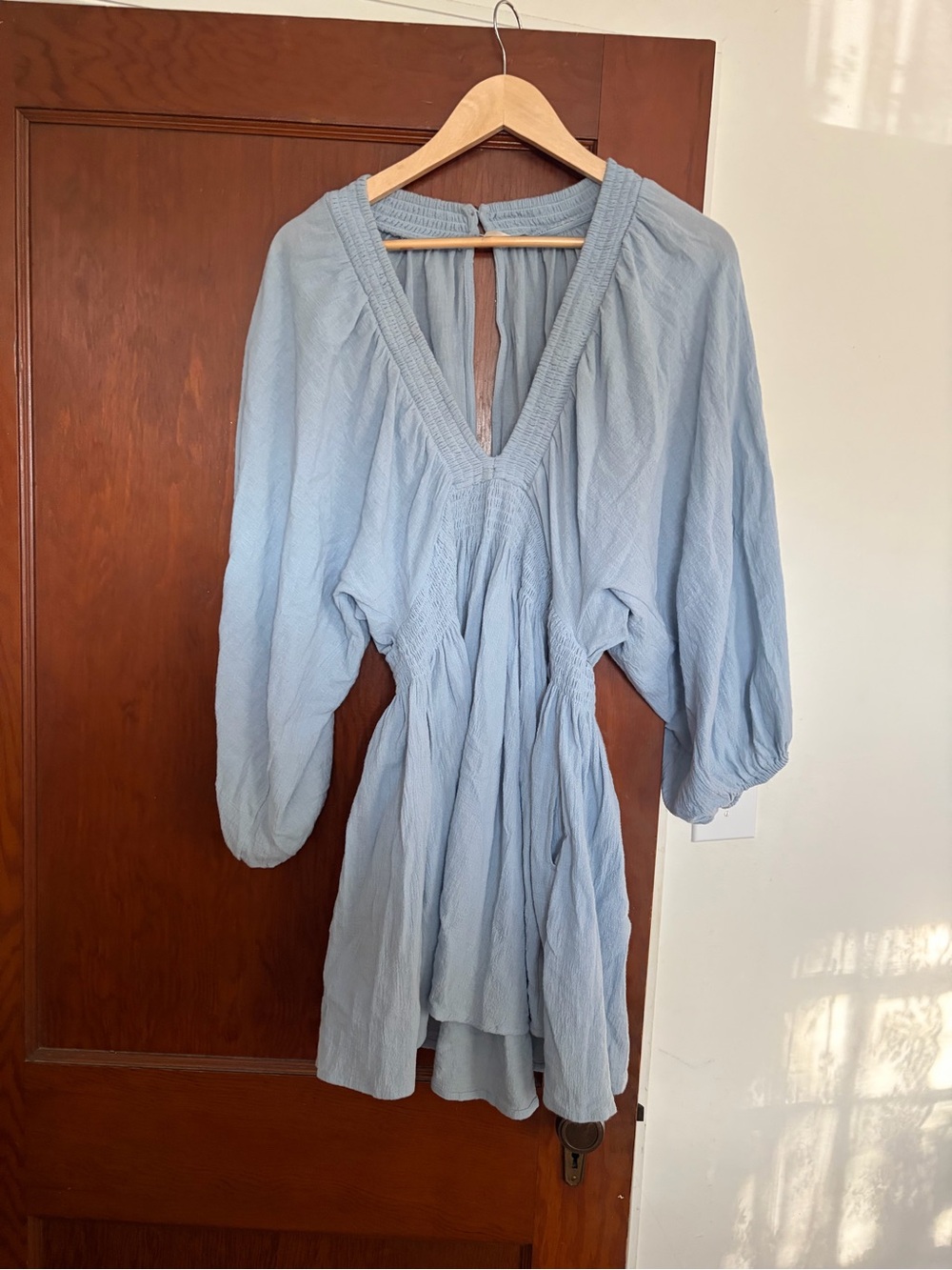 Free People Pale Blue V-Neck Mini Dress